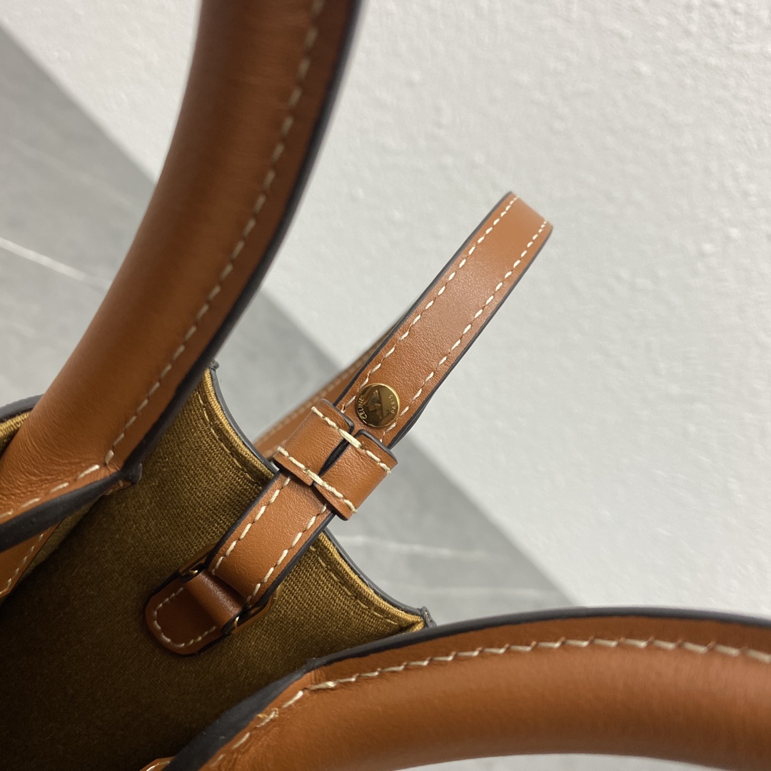 Celine Mini Vertical Cabas In Triomphe Canvas And Calfskin With Celine Print Tan 193302